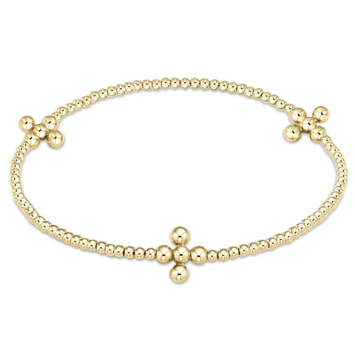 Signature Cross Gold Pattern 2mm Bead Bracelet – Classic Beaded Signature Cross Gold – 3mm Bead Gold