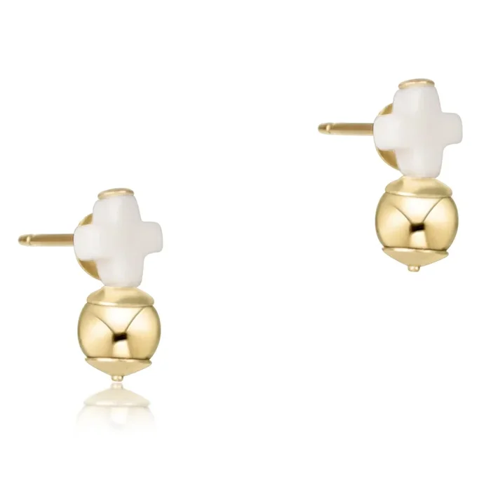 Signature Cross Off-White Stud – Gold