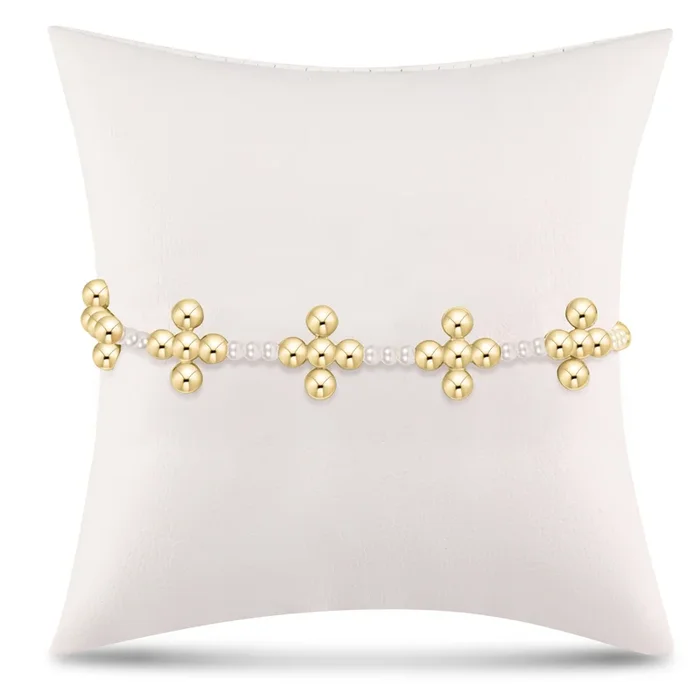 Signature Cross Sincerity Pattern Pearl 3mm Bead Bracelet – Classic Beaded Signature Cross Gold – 4mm Bead Gold