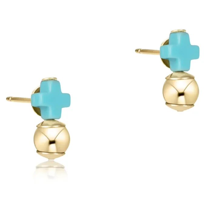 Signature Cross Turquoise Stud – Gold