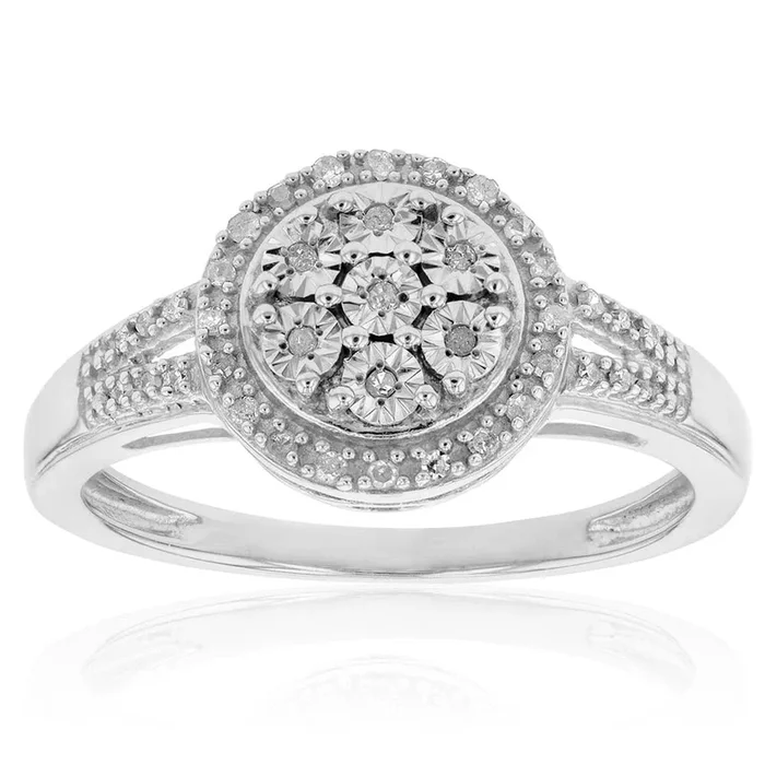 Silver 0.10 Carat Diamond Cluster Ring