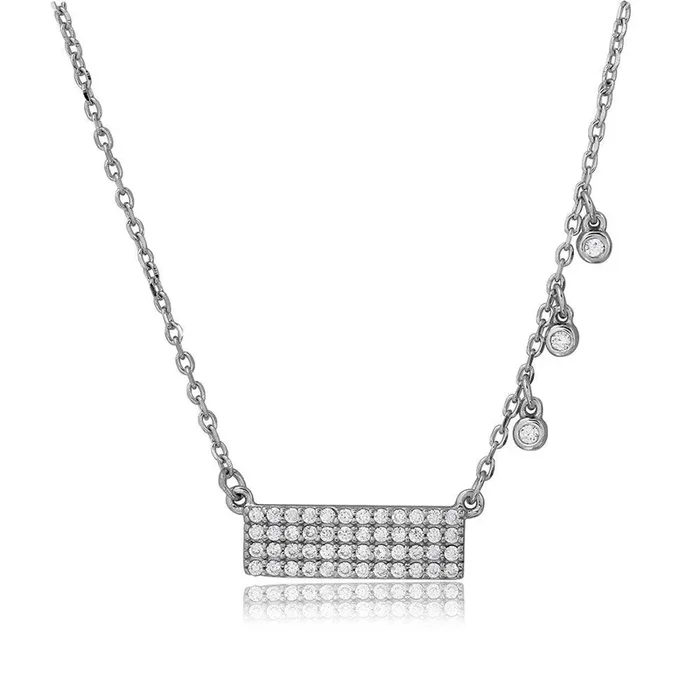 Silver 925 Bar with 3 Hanging CZ Stones Necklace – BGP01093