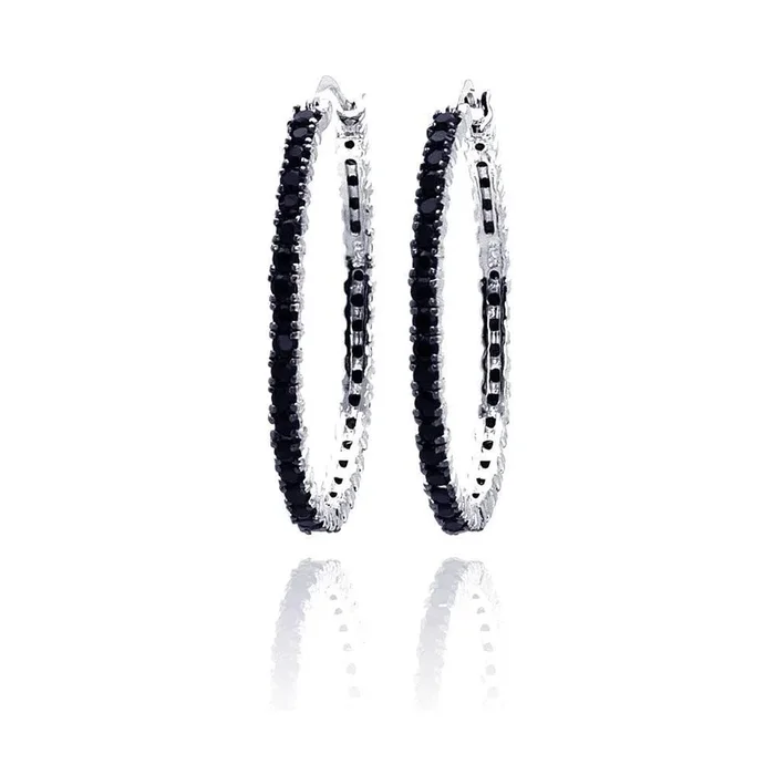 Silver 925 Black and Silver Rhodium Plated CZ Dangling Earrings – BGE00074