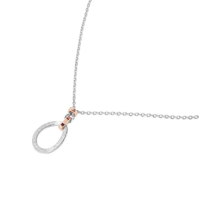 Silver 925 Chain Necklace with Rose Gold Plated Dangling Links and Textured Loop Pendant – ITN00114RH-RGP
