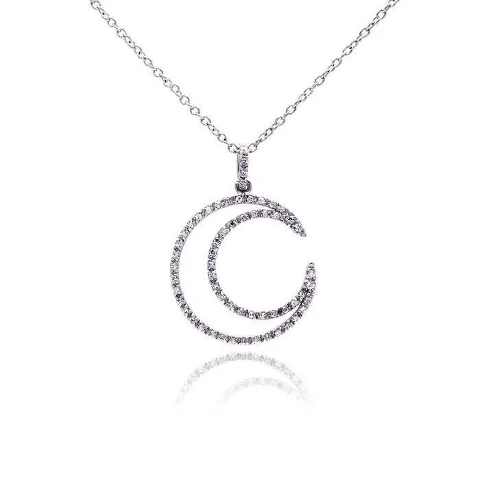 Silver 925 Clear CZ Rhodium Plated Open Circle Pendant Necklace – STP00172