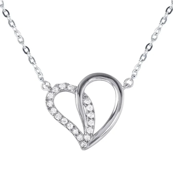 Silver 925 Dual Open Heart Pendant with CZ Accents Necklace – BGP01028