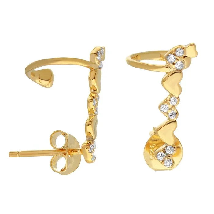 Silver 925 Gold Plated Climbing Heart Earrings with CZ Stones – BGE00490