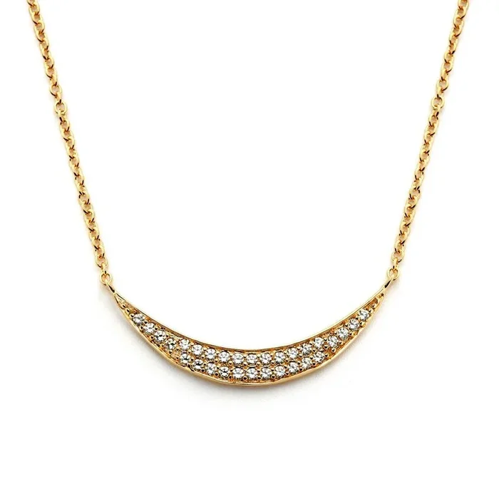 Silver 925 Gold Plated Crescent CZ Inlay Necklace – BGP00801