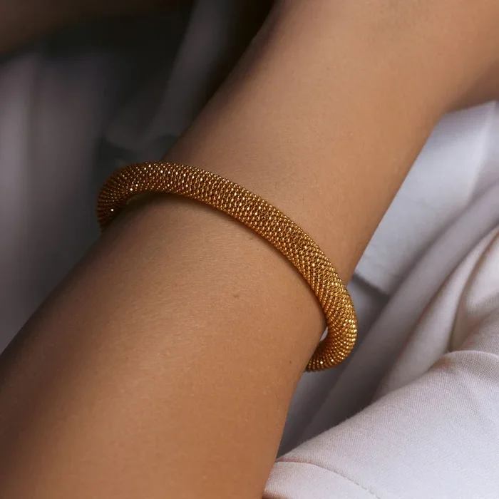 Silver 925 Gold Plated Large Beaded Italian Bracelet – ITB00010GP