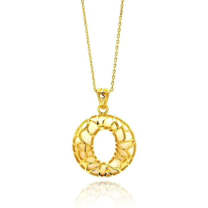 Silver 925 Gold Plated Open O Filigree CZ Center White Onyx Necklace – BGP00559