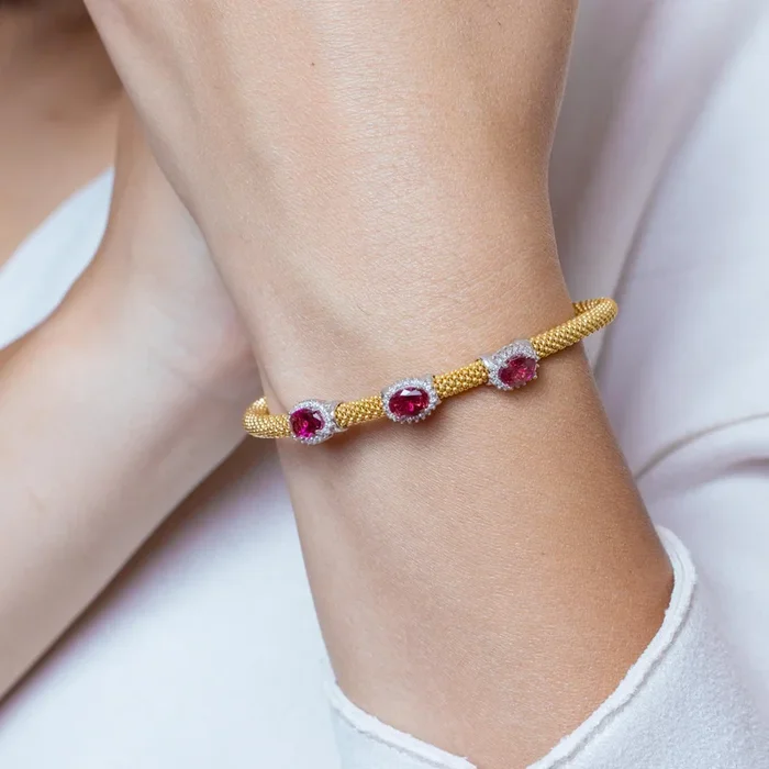 Silver 925 Gold Plated Past Present Future Red CZ Bracelet – ECB00079YWP