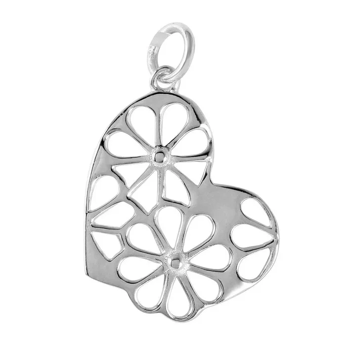 Silver 925 Heart Shaped Floral Cutout Pendant – STP01121