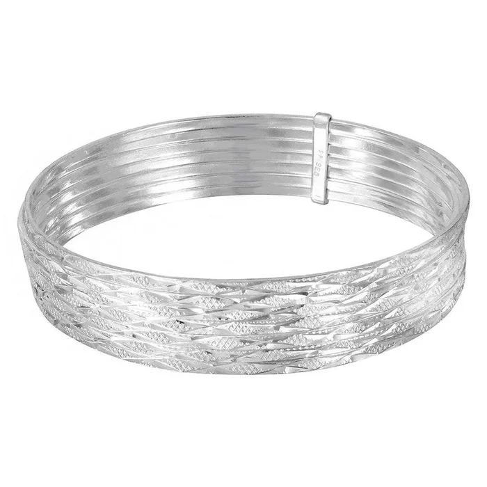 Silver 925 High Polished Criss Cross Diamond Cut Semanario Bangle Bracelet – BG128