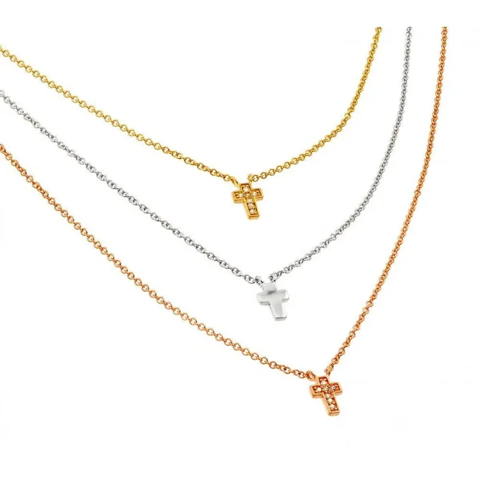 Silver 925 Rhodium Gold and Rose Gold Plated Clear CZ Cross Pendants Necklace – STP01403