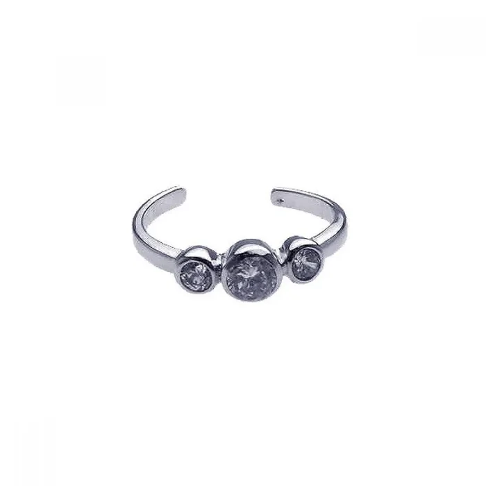 Silver 925 Rhodium Plated 3 Set Clear CZ Toe Ring – CZTR5