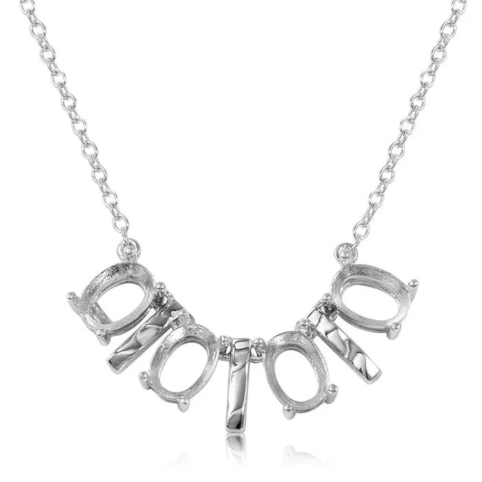 Silver 925 Rhodium Plated 4 Oval Mounting with Bars Necklace – BGP01014