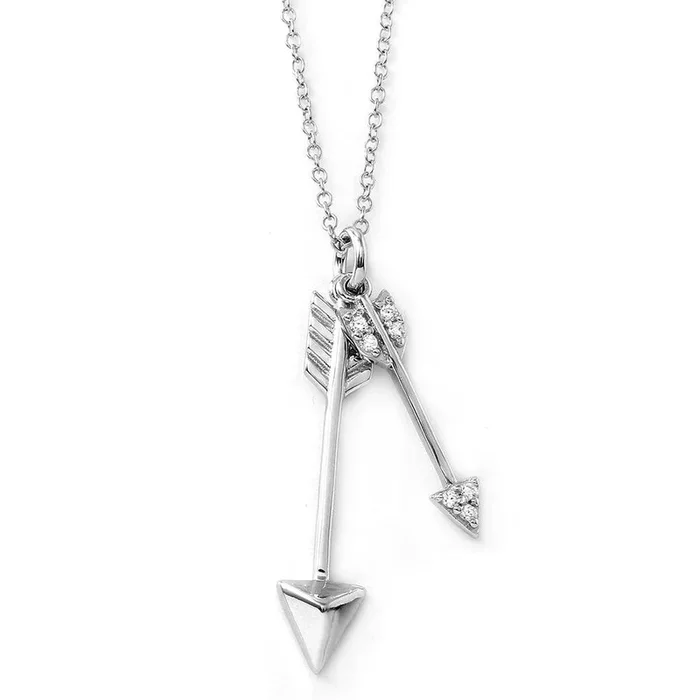 Silver 925 Rhodium Plated Arrows Necklace with CZ – BGP01022