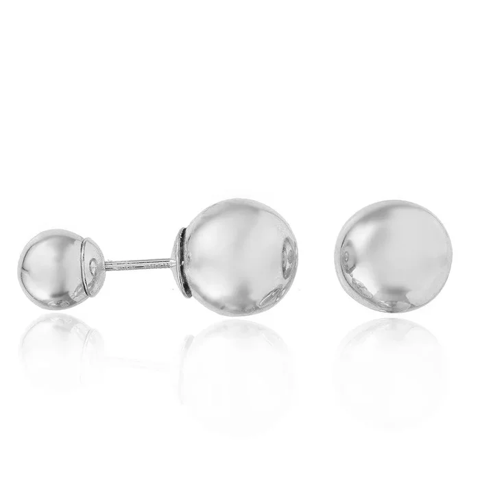 Silver 925 Rhodium Plated Ball Front and Back Earrings – STE00979