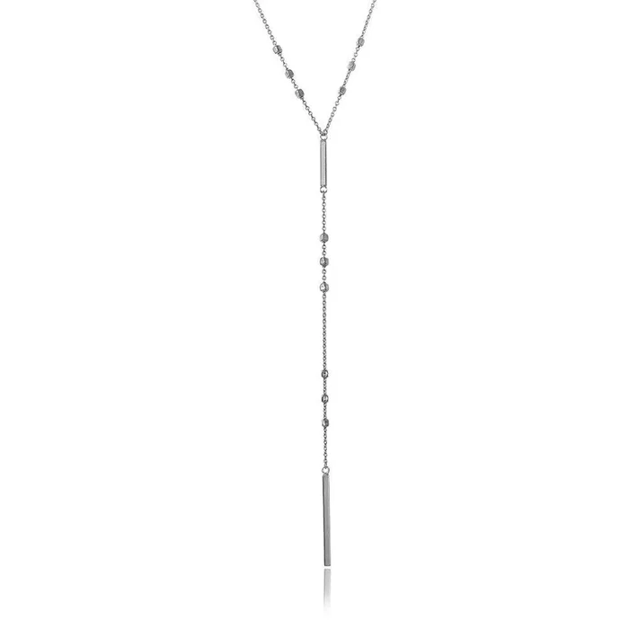 Silver 925 Rhodium Plated Beaded Necklace With A Drop Tag – ARN00013RH