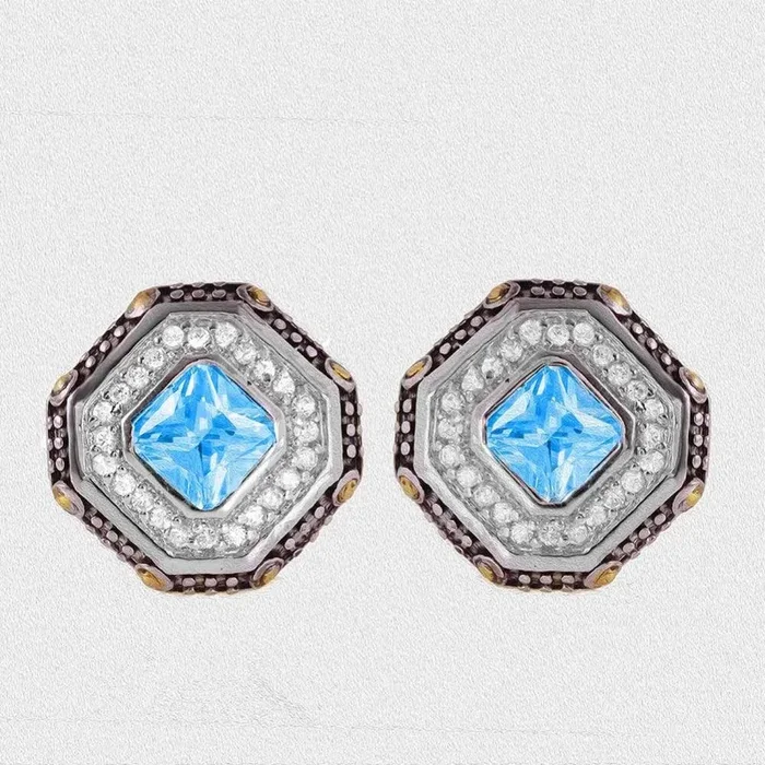 Silver 925 Rhodium Plated Blue Cluster Earrings – STE00406TOPAZ