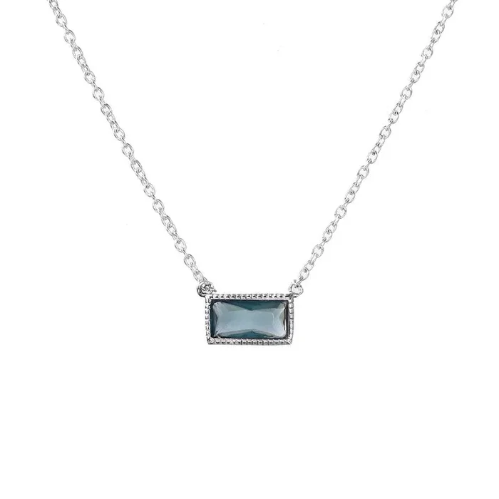 Silver 925 Rhodium Plated Blue CZ Rectangle Necklace – STP01503BLU