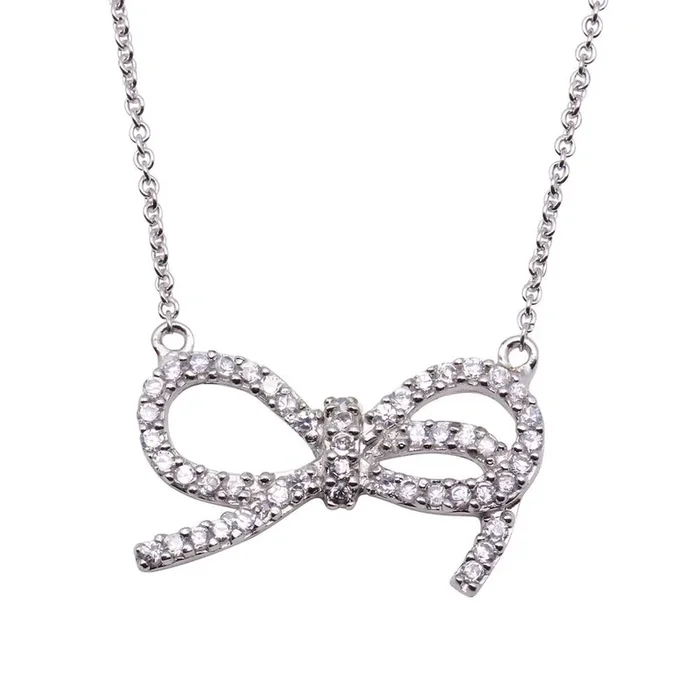 Silver 925 Rhodium Plated Bowtie Pendant Necklace – STP00785
