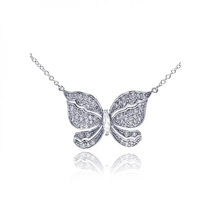 Silver 925 Rhodium Plated Butterfly CZ Necklace – BGP00299