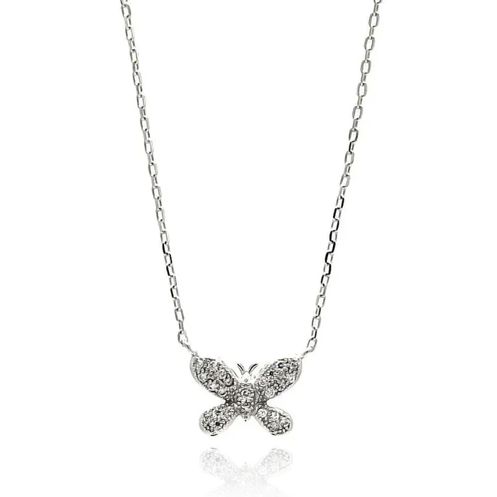 Silver 925 Rhodium Plated Butterfly CZ Necklace – BGP00630