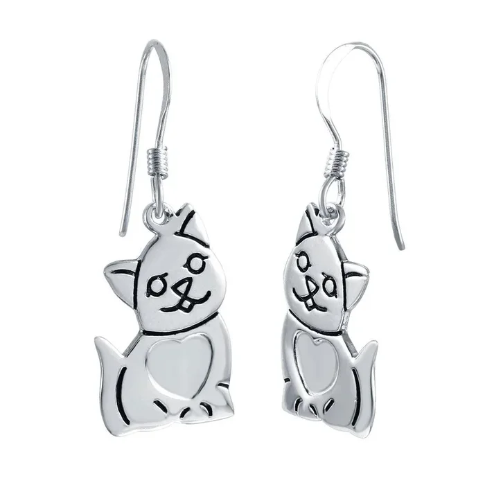 Silver 925 Rhodium Plated Cat Hook Earrings – STE00809