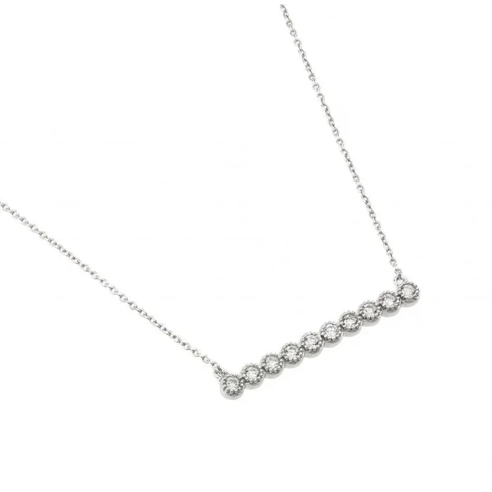 Silver 925 Rhodium Plated Clear CZ 10 Line Pendant Necklace – STP01446