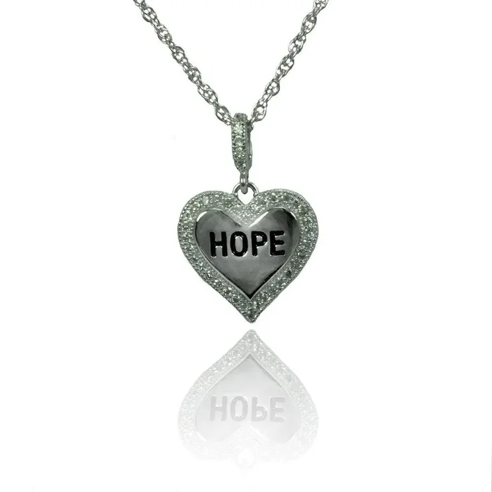 Silver 925 Rhodium Plated Clear CZ Hope Heart Pendant Necklace – STP01360