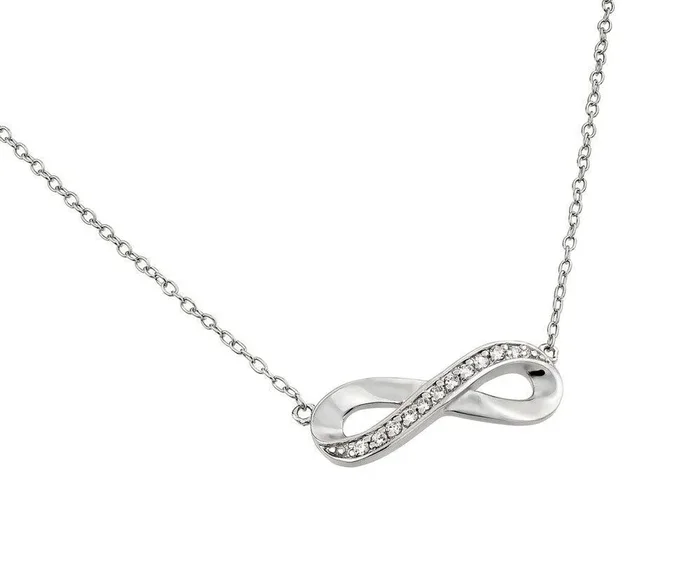 Silver 925 Rhodium Plated Clear CZ Infinity Pendant Necklace – STP01374