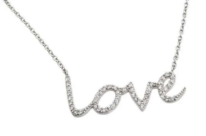 Silver 925 Rhodium Plated Clear CZ Love Pendant Necklace – STP01372