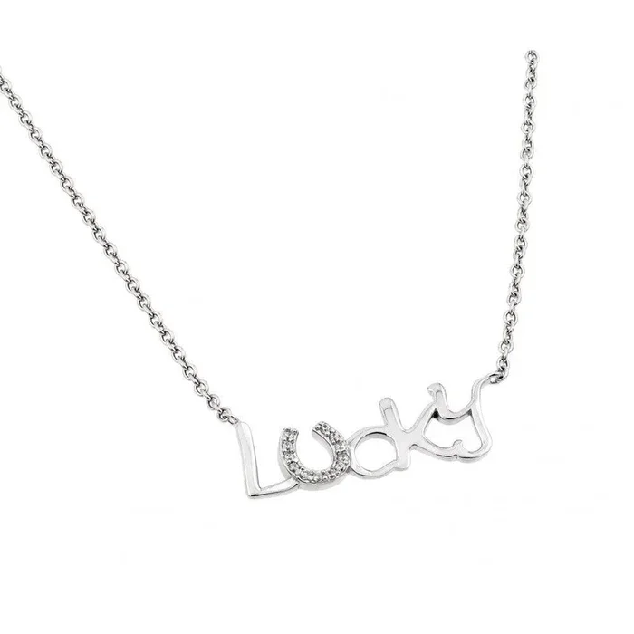 Silver 925 Rhodium Plated Clear CZ Lucky Pendant Necklace – STP01417