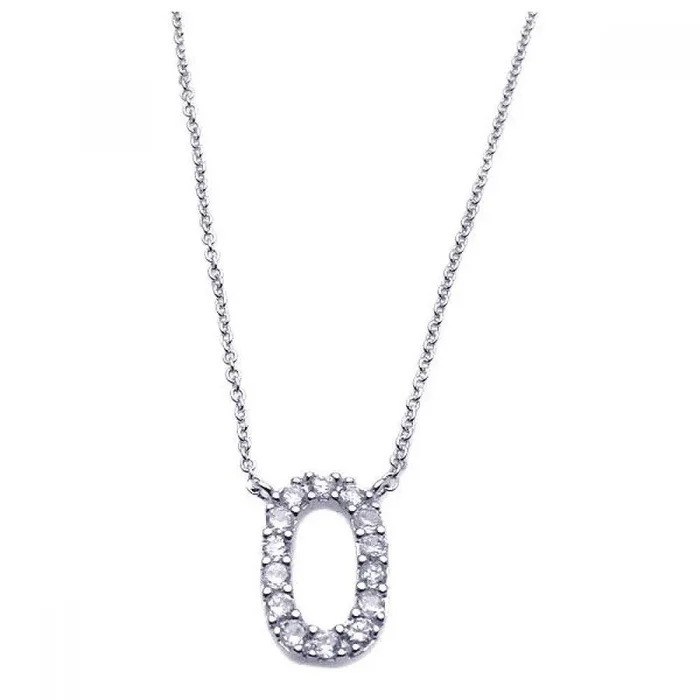 Silver 925 Rhodium Plated Clear CZ Number 0 Pendant Necklace – STP00828