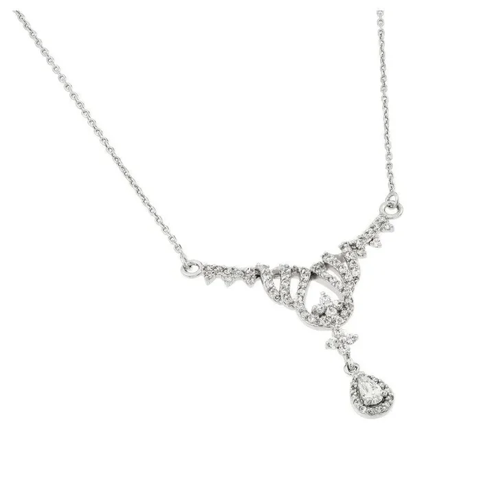 Silver 925 Rhodium Plated Clear CZ Pear Shape and Cross Pendant Necklace – BGP00954
