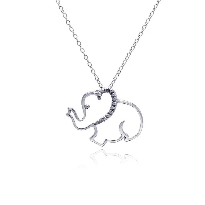 Silver 925 Rhodium Plated Clear Diamond Elephant Pendant Necklace – STP01315