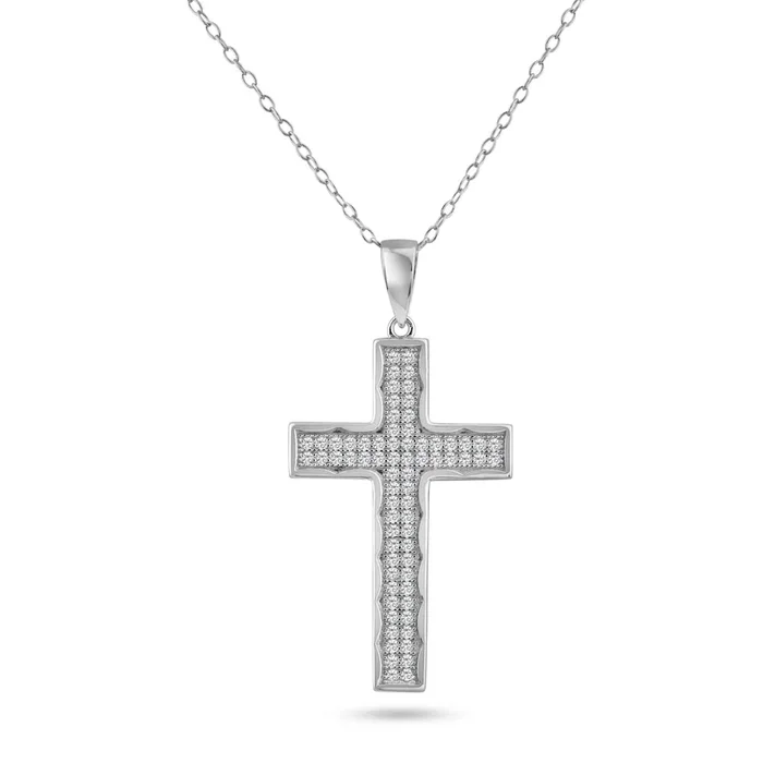 Silver 925 Rhodium Plated Cross CZ Dangling Pendant – ACP00032