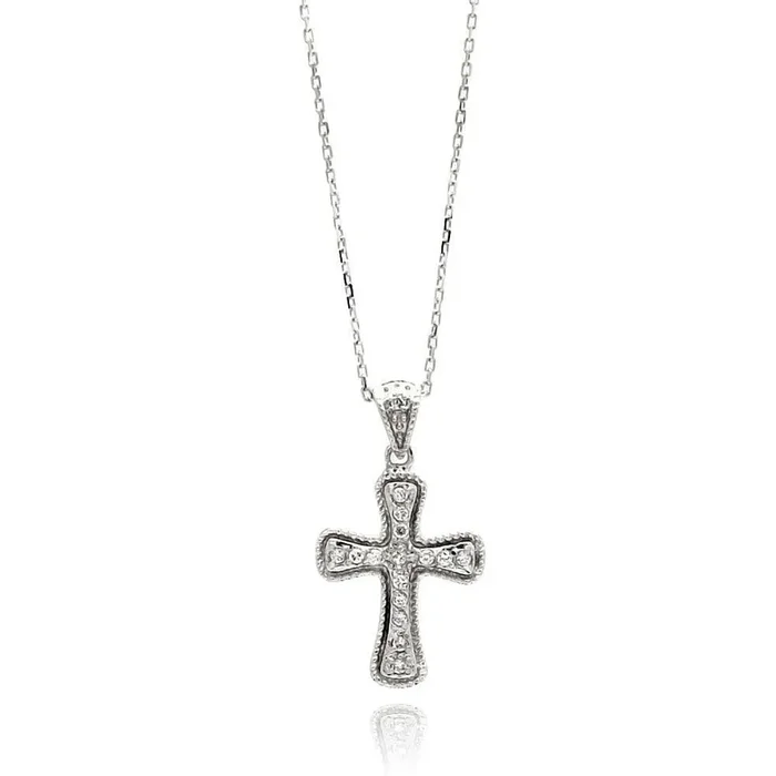 Silver 925 Rhodium Plated Cross CZ Necklace – BGP00468