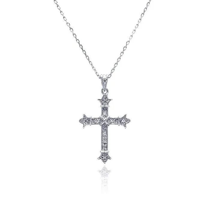 Silver 925 Rhodium Plated Cross CZ Necklace – BGP00480