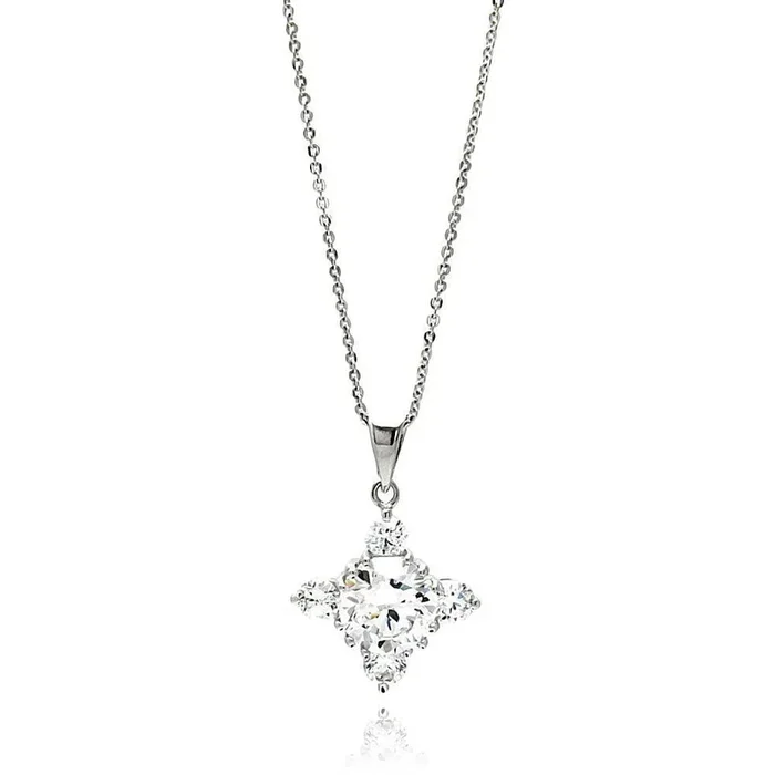 Silver 925 Rhodium Plated Cross CZ Necklace – BGP00606