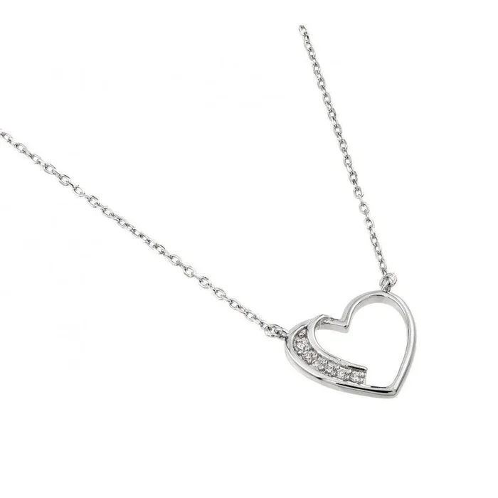 Silver 925 Rhodium Plated CZ Heart Necklace – BGP01003