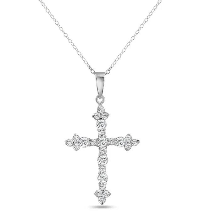 Silver 925 Rhodium Plated CZ Inlay Cross Pendant Necklace – STP00436