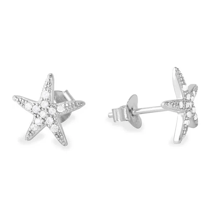 Silver 925 Rhodium Plated CZ Star Earrings – BGE00481