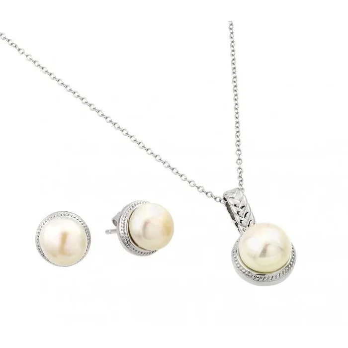 Silver 925 Rhodium Plated Fresh Water Pearl Rope Border Matching Set – BGS00448