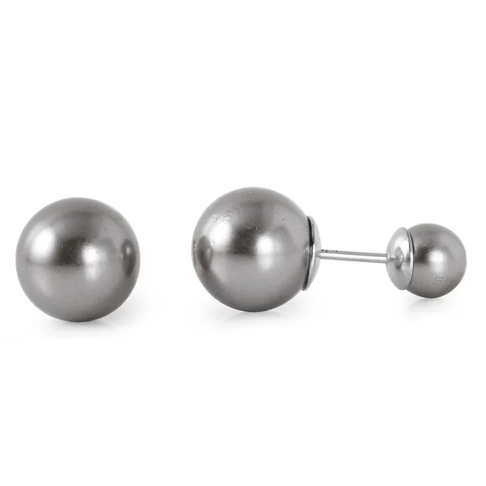 Silver 925 Rhodium Plated Gray Pearl Front and Back Earrings – STE00980GREY