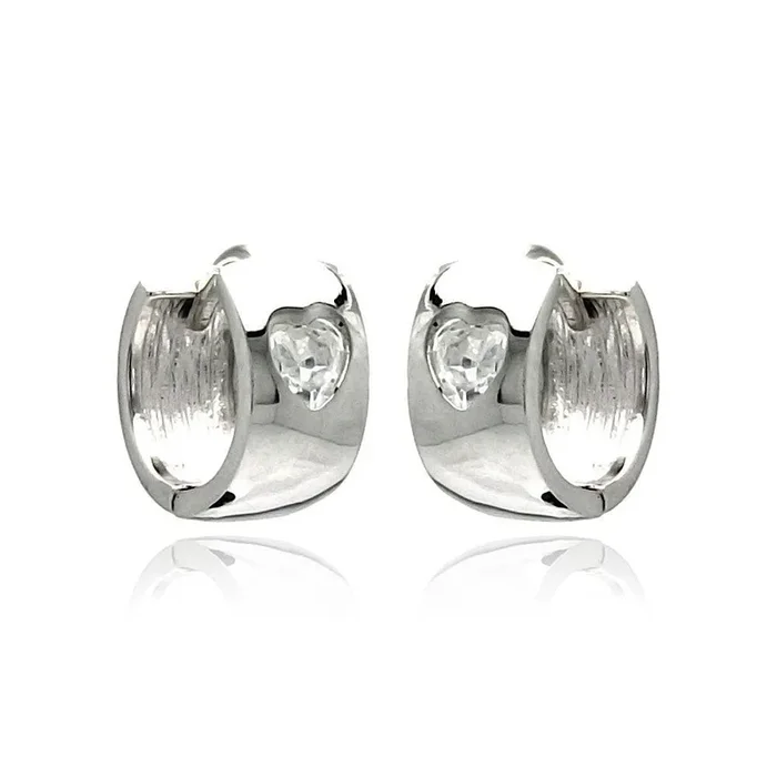 Silver 925 Rhodium Plated Hear Clear CZ huggie hoop Earrings – STE00879