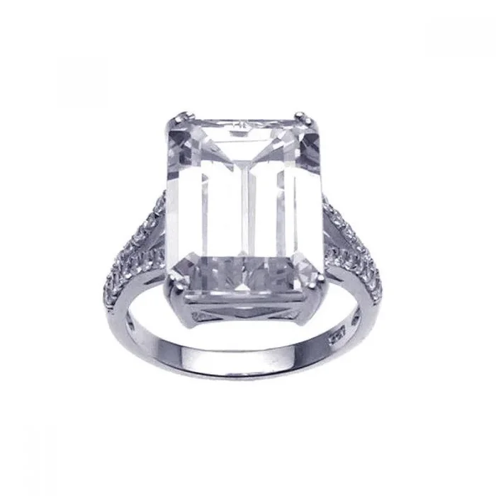 Silver 925 Rhodium Plated Large Clear Square CZ Ring – STR00637