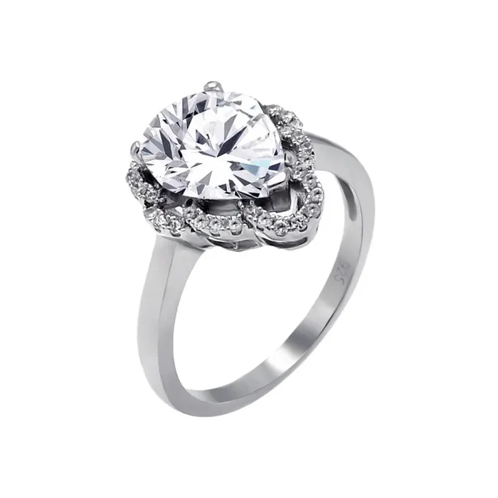 Silver 925 Rhodium Plated Micro Pave CZ Tear Drop Ring – ACR00062