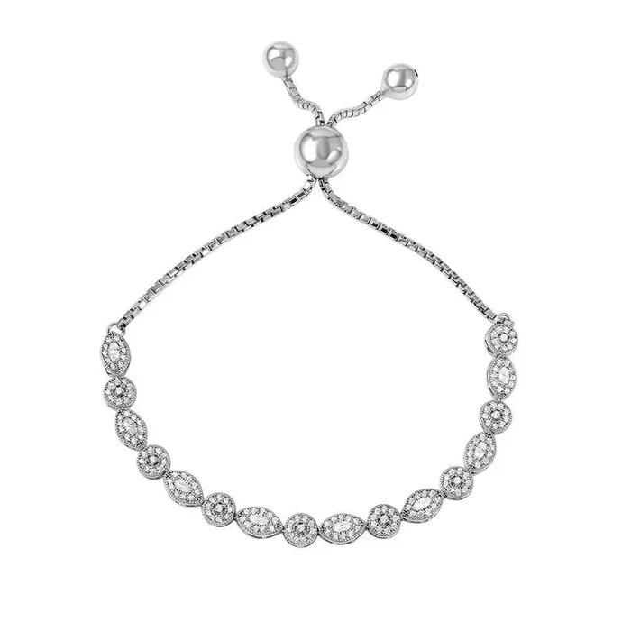 Silver 925 Rhodium Plated Multi Shape Micro Pave Lariat Bracelet – GMB00033